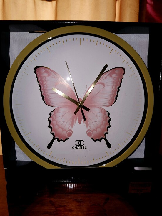 Other - NIB Limited Edition Lux Wall Clock 12" Pink Butterfly Gold CC Logo Wall Clock